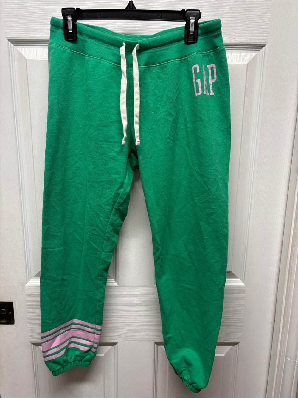 GAP Green Sweatpants with Pink Accent & White Drawstring Medium